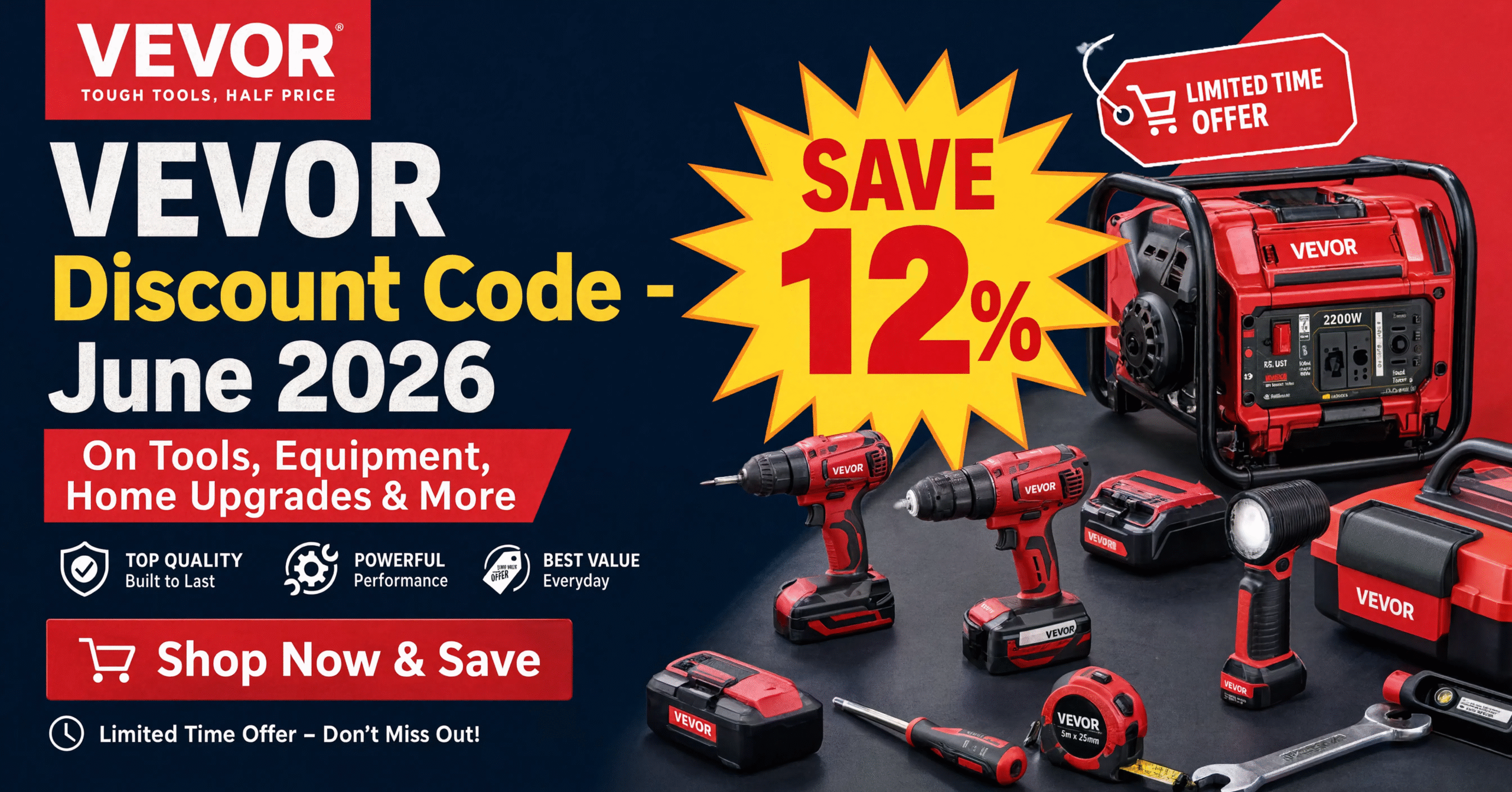 VEVOR Discount Code June 2026: Save 12% on Tools, Equipment, Home Upgrades & More