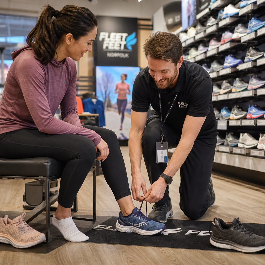 Running shoe fitting at sporting goods store